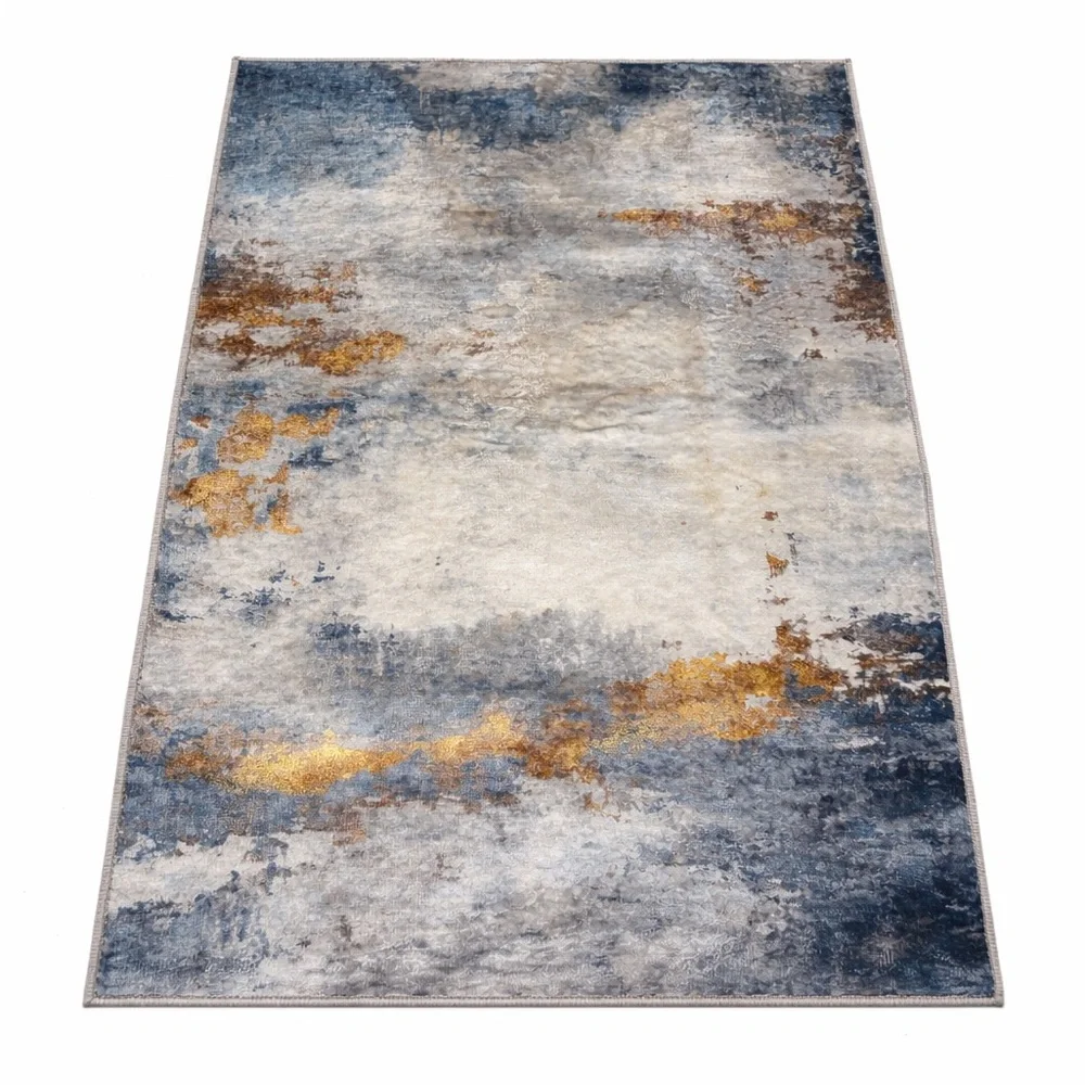 NWOT Abstract Blue and Gold Area Rug